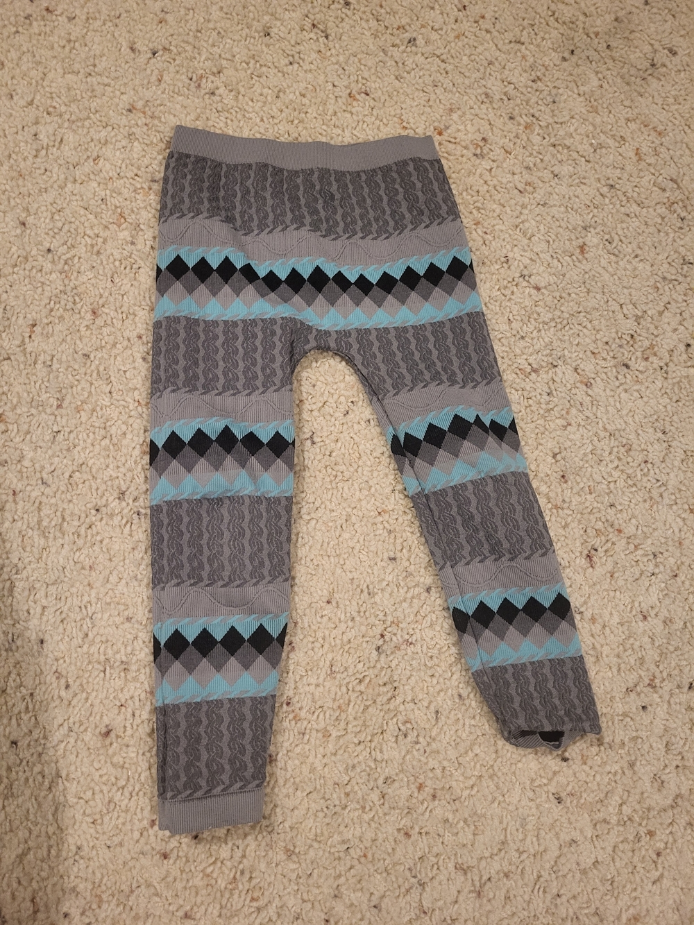 Faded Glory Gray and Teal Argyle Knit Leggings